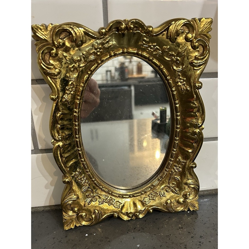 Vintage Gold Ornate Scroll Gold Wall Mirror Rectangle Plastic 9"‎